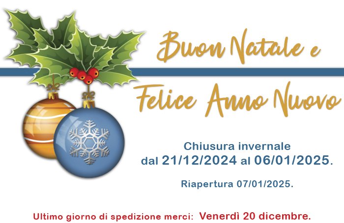 Chiusura Invernale 2024-2025 dal 21 dicembre 2024 al 6 gennaio 2025 inclusi.